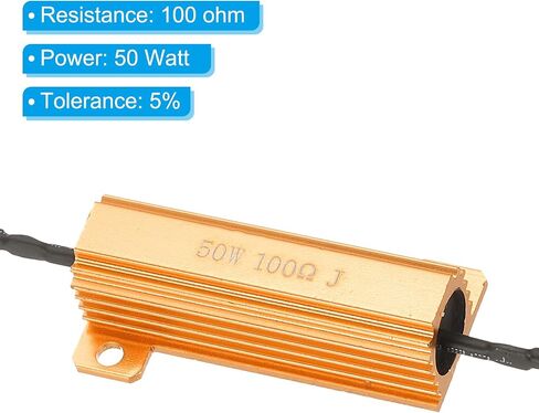PATIKIL 50W 15 Ohm Aluminum Shell Resistor, 2Pcs Aluminum Housing Resistor with Clips Housed Case Wirewound Resistors Screw Tap Power Resistor, Golden in Saudi Arabia