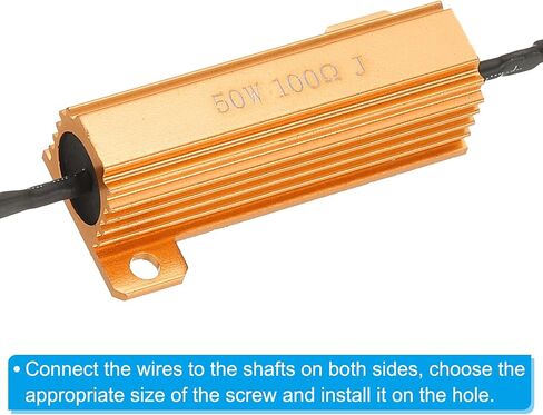 PATIKIL 50W 15 Ohm Aluminum Shell Resistor, 2Pcs Aluminum Housing Resistor with Clips Housed Case Wirewound Resistors Screw Tap Power Resistor, Golden in Saudi Arabia