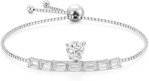 Moissanite Adjustable Bracelet for Women, Certified 1.7 CT D Color 925 Sterling Silver 18K White Gold Plated Round Pear & Baguettes Cut, Gift for Anniversary, Engagement & Birthday in Kuwait