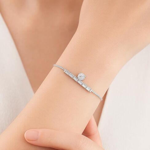 Moissanite Adjustable Bracelet for Women, Certified 1.7 CT D Color 925 Sterling Silver 18K White Gold Plated Round Pear & Baguettes Cut, Gift for Anniversary, Engagement & Birthday in Kuwait