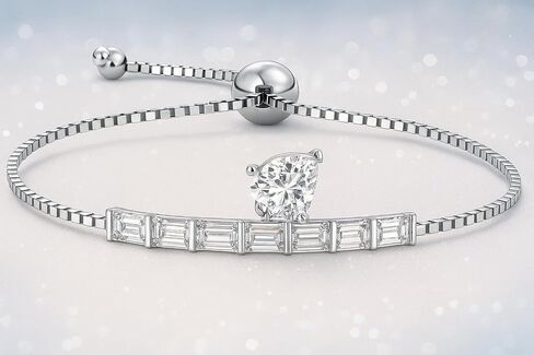 Moissanite Adjustable Bracelet for Women, Certified 1.7 CT D Color 925 Sterling Silver 18K White Gold Plated Round Pear & Baguettes Cut, Gift for Anniversary, Engagement & Birthday in Kuwait