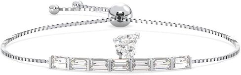 Moissanite Adjustable Bracelet for Women, Certified 1.7 CT D Color 925 Sterling Silver 18K White Gold Plated Round Pear & Baguettes Cut, Gift for Anniversary, Engagement & Birthday in Kuwait