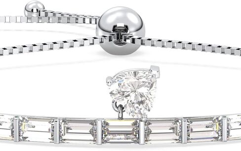 Moissanite Adjustable Bracelet for Women, Certified 1.7 CT D Color 925 Sterling Silver 18K White Gold Plated Round Pear & Baguettes Cut, Gift for Anniversary, Engagement & Birthday in Kuwait