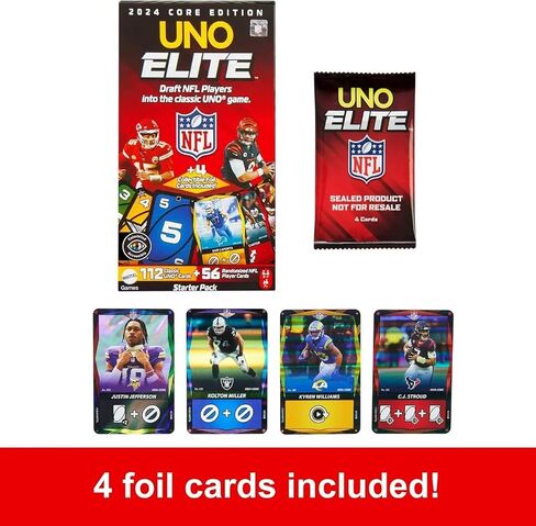 Uno Elite NFL Core Edition 2024 Starter Deck Cards مع 4 بطاقات إحباط مفاجئة - 112 بطاقة UNO و 56 بطاقة تداول/لعبة في كل حزمة in Saudi Arabia
