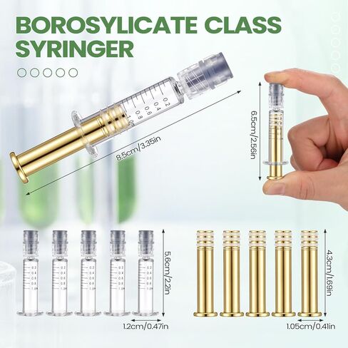 Nuanchu 20 Pcs 1ml Borosilicate Glass Syringes with Gold Metal Plunger, Luer Connector, Without Needle Accurate Measuring Tool for Thick Liquids, Glue, Ink, Pet in Saudi Arabia