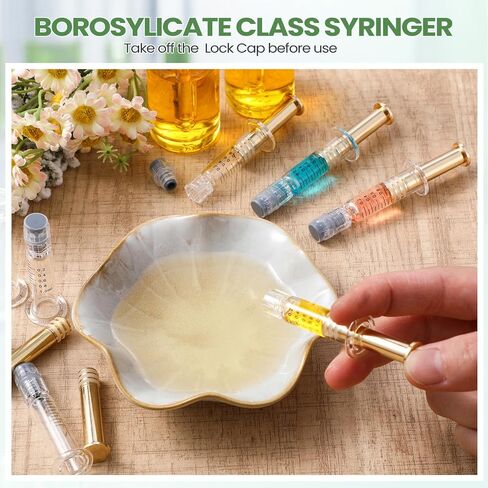 Nuanchu 20 Pcs 1ml Borosilicate Glass Syringes with Gold Metal Plunger, Luer Connector, Without Needle Accurate Measuring Tool for Thick Liquids, Glue, Ink, Pet in Saudi Arabia