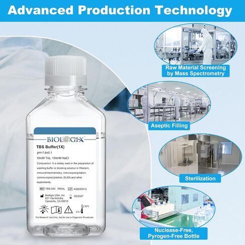 Lab TBS Buffer, 500ml Tris Buffered Saline, 7.6pH, Used in The Preparation of Washing Buffer & Blocking Solution in Labooratory in Saudi Arabia