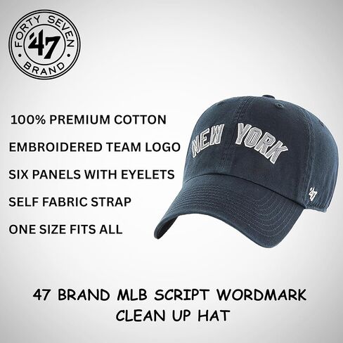 47 Brand MLB Unisex Team Color Home Wordmark Script Logo Clean Up Adjustable Baseball Cap Dad Hat Adult One Size Fits All in Kuwait