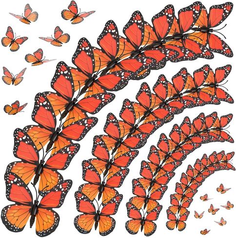 30 Pieces Monarch Butterfly Decoration 3D Artificial Fake Butterflies Magnetic Accessories for Fall Halloween Day of The Dead Party Favors Decorations Costumes Craft Home Wall Decor（5 Size） in Saudi Arabia