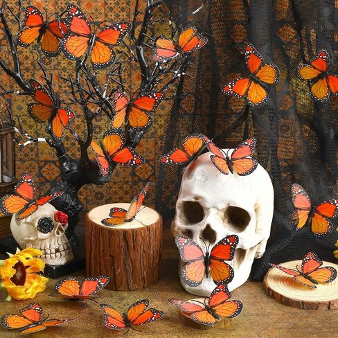 30 Pieces Monarch Butterfly Decoration 3D Artificial Fake Butterflies Magnetic Accessories for Fall Halloween Day of The Dead Party Favors Decorations Costumes Craft Home Wall Decor（5 Size） in Saudi Arabia