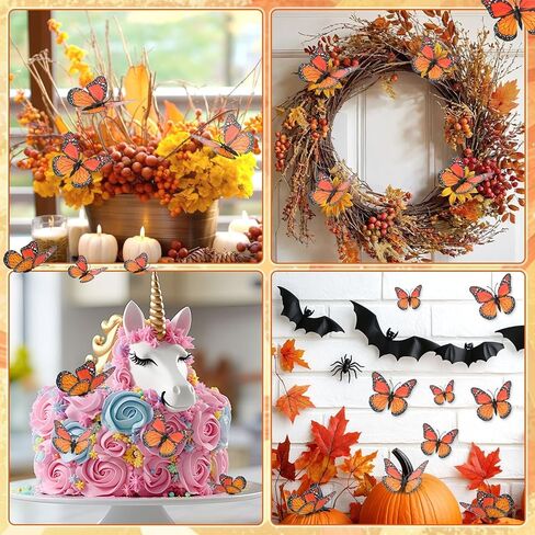 30 Pieces Monarch Butterfly Decoration 3D Artificial Fake Butterflies Magnetic Accessories for Fall Halloween Day of The Dead Party Favors Decorations Costumes Craft Home Wall Decor（5 Size） in Saudi Arabia