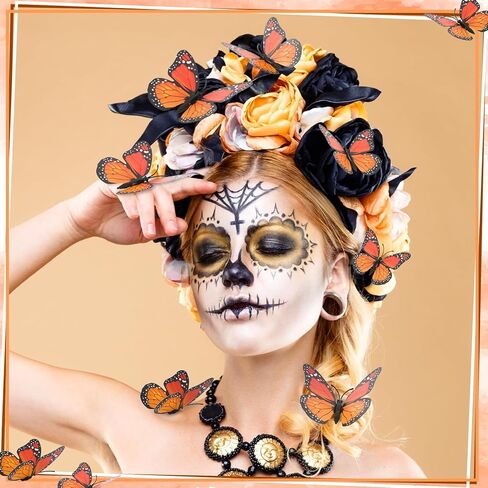 30 Pieces Monarch Butterfly Decoration 3D Artificial Fake Butterflies Magnetic Accessories for Fall Halloween Day of The Dead Party Favors Decorations Costumes Craft Home Wall Decor（5 Size） in Saudi Arabia