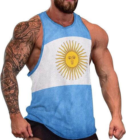 Argentina Flag Mens Tank Tops Summer Sleeveless T-Shirt Casual Funny Gym Workout Tank Top M in Saudi Arabia