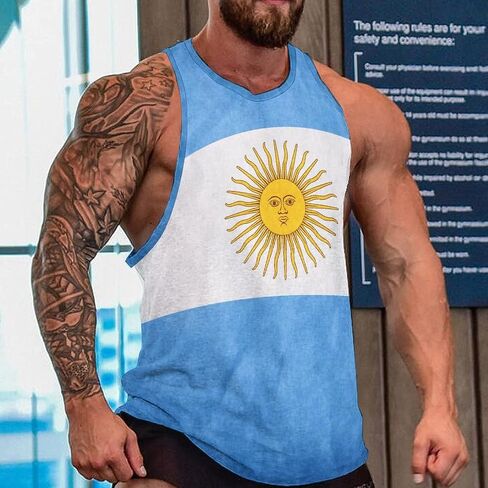 Argentina Flag Mens Tank Tops Summer Sleeveless T-Shirt Casual Funny Gym Workout Tank Top M in Saudi Arabia