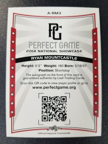 Ryan Mountcastle 2014 LEAF PERFECT GAME AUTO BLUE #D 24/25 BALTIMORE ORIOLES! - MLB Autographed Baseball Cards in Saudi Arabia