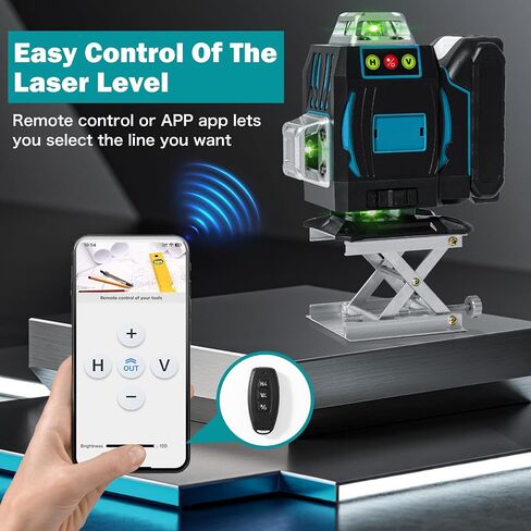 مستوى الليزر مع ترايبود ، 4 × 360 درجة التسوية الذاتية 16 خط ليزر الأخضر 4D ، مزود بتطبيق Bluetooth والتحكم عن بعد. أداة المستوى مع بطارية 6000 مللي أمبير في الساعة قابلة لإعادة الشحن in Kuwait