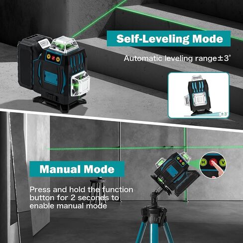 مستوى الليزر مع ترايبود ، 4 × 360 درجة التسوية الذاتية 16 خط ليزر الأخضر 4D ، مزود بتطبيق Bluetooth والتحكم عن بعد. أداة المستوى مع بطارية 6000 مللي أمبير في الساعة قابلة لإعادة الشحن in Kuwait