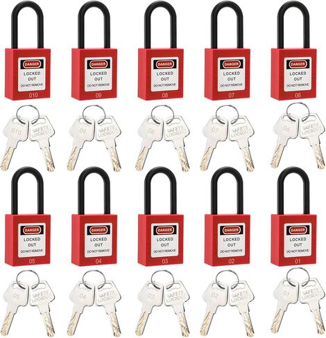 Yesland 10 Pack Lockout Lock ، مجموعات قفل قفل أمان ، Loto Locks بشكل مختلف لتأمين المحطات والأجهزة ، باللون الأحمر in Kuwait