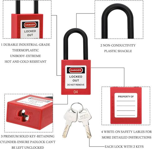 Yesland 10 Pack Lockout Lock ، مجموعات قفل قفل أمان ، Loto Locks بشكل مختلف لتأمين المحطات والأجهزة ، باللون الأحمر in Kuwait