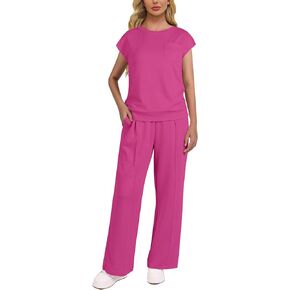 Women's 2 Piece Outfits Casual Sleeveless Wide Leg Sweatsuits Trendy Lounge Matching Sets in Saudi Arabia