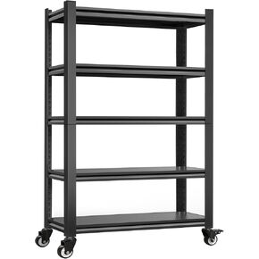 Kitchen Shelving with Lockable Wheels - 5-Tier Space-Saving Metal Shelves 72" H X 31.5" W X 17" D, Heavy Duty Adjustable Storage Shelf for Living Room/Home Office/Pantry in Saudi Arabia
