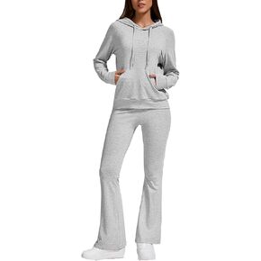 ZFLM Women's 2 Piece Sportswear Set Casual Sweatsuit Long Sleeved Drawstring Foldover Flared Sweatpants Tracksuit Streetwear in Kuwait