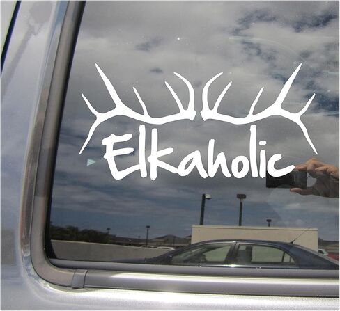 Elkaholic - Funny Humorous Deer Elk Antlers Hunter Hunting Big Game Car Truck Van Moped Helmet Hard Hat Auto Automotive Craft Cup Tumbler Laptop Vinyl Decal Bumper Window Wall Sticker 04282 in Saudi Arabia