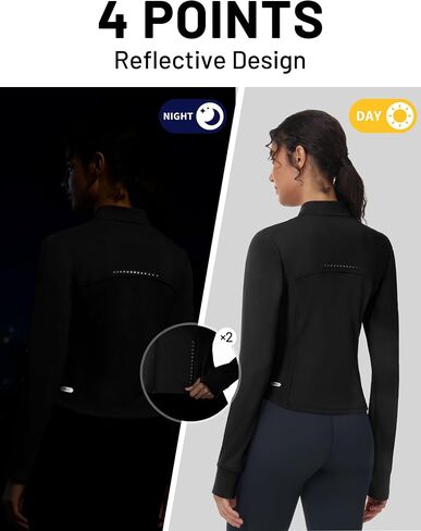 MIER Womens Workout Jackets Full Zip Up Cropped Slim Fit Lightweight Athletic Running Track Gym Tops, Thumb Holes & Pockets in Saudi Arabia