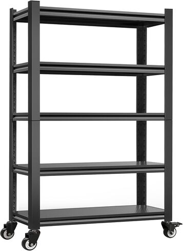 رفوف المطبخ بعجلات قابلة للقفل-أرفف معدنية لتوفير مساحة 5 مستويات 72 "H x 31.5" W × 17 "D ، رف تخزين قابل للتعديل الثقيل لغرفة المعيشة/المكتب المنزلي/المخزن in Saudi Arabia