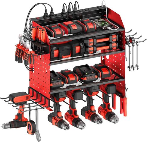 CCCEI Modular Power Tools Organizer with USB Charging Station, 4 Layer Drills and Battery Storage Wall Mount, Garage Shop Organization, Anniversary, Birthday, Gifts for Men, Father, 6FT Cord, Black. in Saudi Arabia