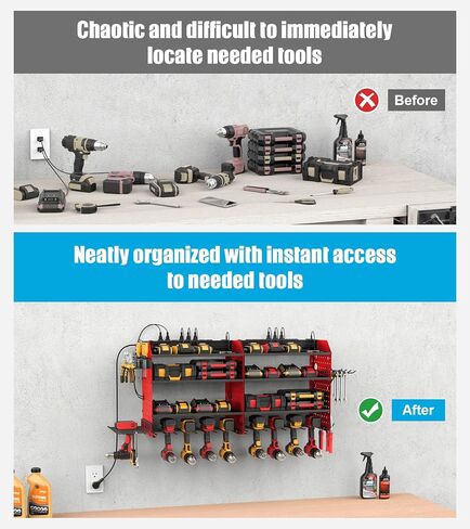 CCCEI Modular Power Tools Organizer with USB Charging Station, 4 Layer Drills and Battery Storage Wall Mount, Garage Shop Organization, Anniversary, Birthday, Gifts for Men, Father, 6FT Cord, Black. in Saudi Arabia
