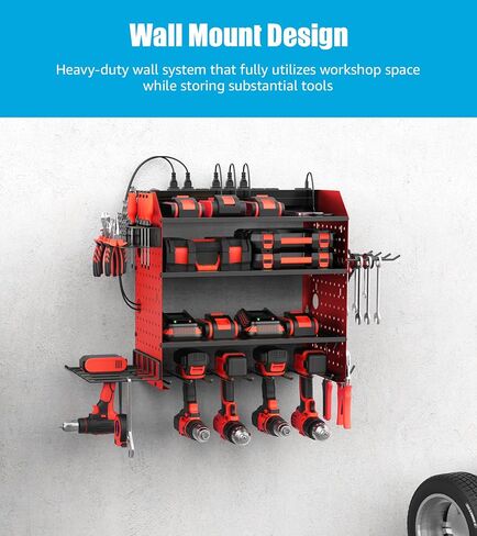 CCCEI Modular Power Tools Organizer with USB Charging Station, 4 Layer Drills and Battery Storage Wall Mount, Garage Shop Organization, Anniversary, Birthday, Gifts for Men, Father, 6FT Cord, Black. in Saudi Arabia