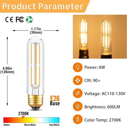 مصابيح مصباح مصباح LED مصابيح مصباح LED قابلة للضايق 6W (ما يعادلها 60 واط) ، مصابيح مصباح نحيف رقيقة طويلة من المصابيح الطويلة لخزانة الكورو ، ضوء البيانو ، الثريا ، هاتش ، 2700 كيلو سولف أبيض 600 لتر ، 2 عبوة in Kuwait
