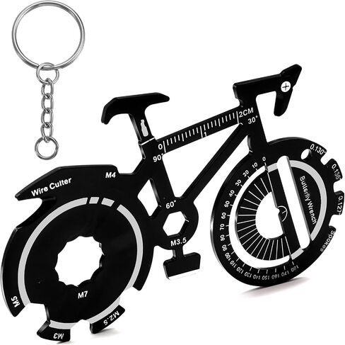 20 in 1 Bicycle Shaped Keychain Multitool Card - Pocket Multi-Tool for Bike Lover Men Key Chain gift for Dad Husband Birthday Father's Day - Black Stainless Steel in Saudi Arabia