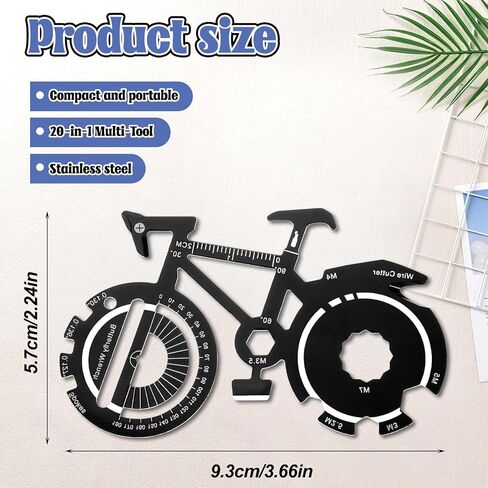 20 in 1 Bicycle Shaped Keychain Multitool Card - Pocket Multi-Tool for Bike Lover Men Key Chain gift for Dad Husband Birthday Father's Day - Black Stainless Steel in Saudi Arabia