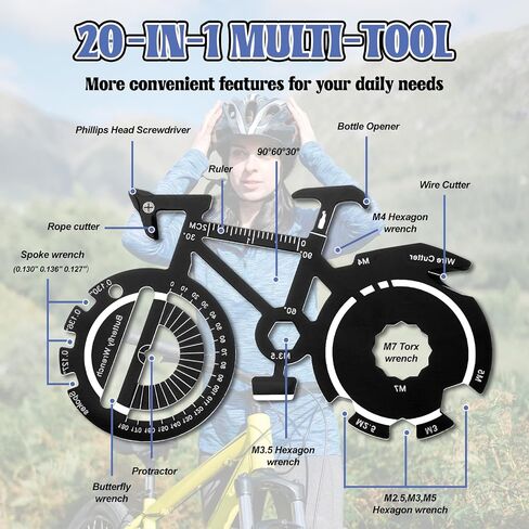 20 in 1 Bicycle Shaped Keychain Multitool Card - Pocket Multi-Tool for Bike Lover Men Key Chain gift for Dad Husband Birthday Father's Day - Black Stainless Steel in Saudi Arabia