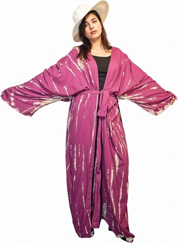 Bathrobe Versace Bath Robe Beach Kimono, Women's Tie Dye Kimono Rayon Fabric Robe with Belt, One Size/Free Size in Saudi Arabia