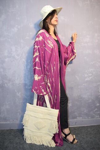 Bathrobe Versace Bath Robe Beach Kimono, Women's Tie Dye Kimono Rayon Fabric Robe with Belt, One Size/Free Size in Saudi Arabia