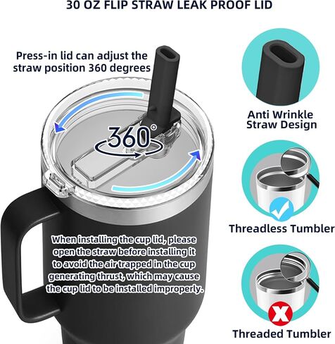 Straw Lid for YETI Rambler 30/32 oz Tumbler,tumbler lid, Shatter-Proof Dishwasher-Safe Replacement Yeti Lid and Straw 30OZ,BPA Free(Black) in Kuwait