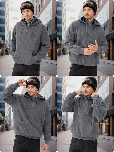 Auxo Mens Quarter Zip Pullover Fashion Quilted Hoodies Long Sleeve hooded Sweatshirt with Pocket in Kuwait