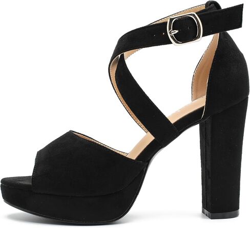 fereshte Women's High Heel Sandals Platform Block Chunky Heels Crisscross Ankle Strap Open Toe Comfortable Dress Shoes Brown Patent 46 - US 12 in Saudi Arabia