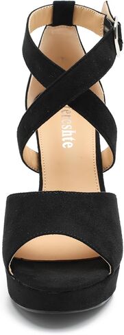fereshte Women's High Heel Sandals Platform Block Chunky Heels Crisscross Ankle Strap Open Toe Comfortable Dress Shoes Brown Patent 46 - US 12 in Saudi Arabia