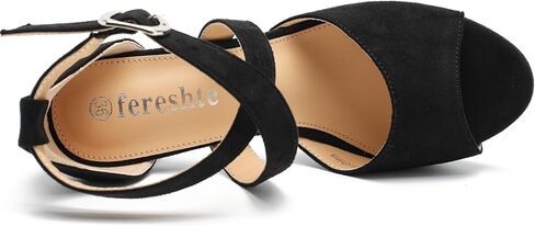 fereshte Women's High Heel Sandals Platform Block Chunky Heels Crisscross Ankle Strap Open Toe Comfortable Dress Shoes Brown Patent 46 - US 12 in Saudi Arabia