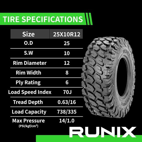 إطارات Runix ATV UTV الشعاعية ، Runix Terramax ، 26x11R12 ، 26x11-12 ، مجموعة من 2 ، الإطارات الشعاعية ، جميع التضاريس ، AT26X11R12 ، 6PR ، بلا أنبوب. in Kuwait