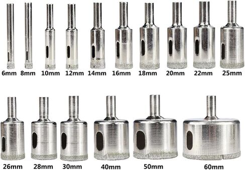 Diamond Coated Drill Bit Set 10/28pcs 6-60mm Hole Saw Kit for Glass, Marble, Granite, Stone, Tile, Ceramic (1 Count) in Saudi Arabia