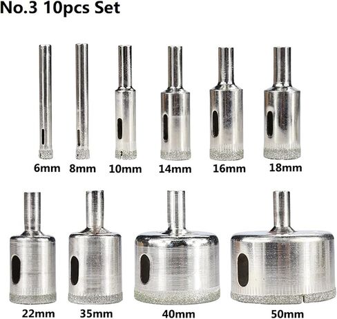 Diamond Coated Drill Bit Set 10/28pcs 6-60mm Hole Saw Kit for Glass, Marble, Granite, Stone, Tile, Ceramic (1 Count) in Saudi Arabia