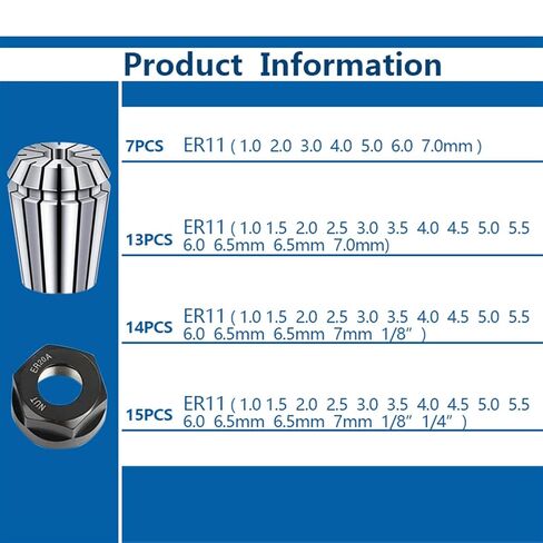 Spring Collet ER11 Collet Chuck 1-7mm Router Spring Chuck لنقش حامل طحن المخرطة 1PCS (1PCS ER11 1L8) in Saudi Arabia