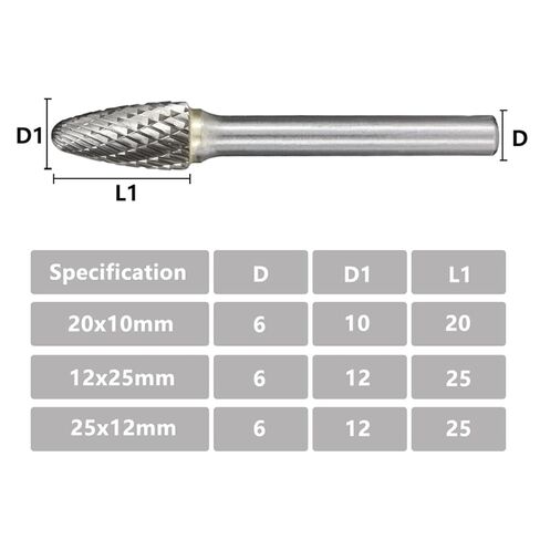 Rotary Files 6mm Shank Double Cut Rotary Burrs F Style Carbide Burrs for Rotary Wood Carving Milling 1Pcs(6mmx12x25) in Saudi Arabia