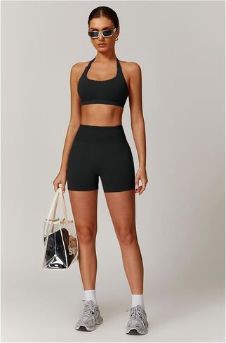 Workout Sets for Women 2 Piece Seamless Halter Sport Bra High Waist Shorts Exercise Gym Yoga Outfits in Saudi Arabia