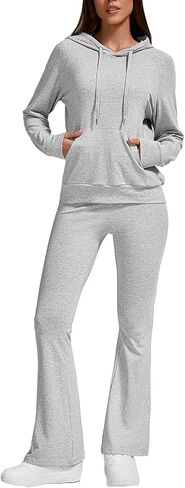 ZFLM Women's 2 Piece Sportswear Set Casual Sweatsuit Long Sleeved Drawstring Foldover Flared Sweatpants Tracksuit Streetwear in Kuwait